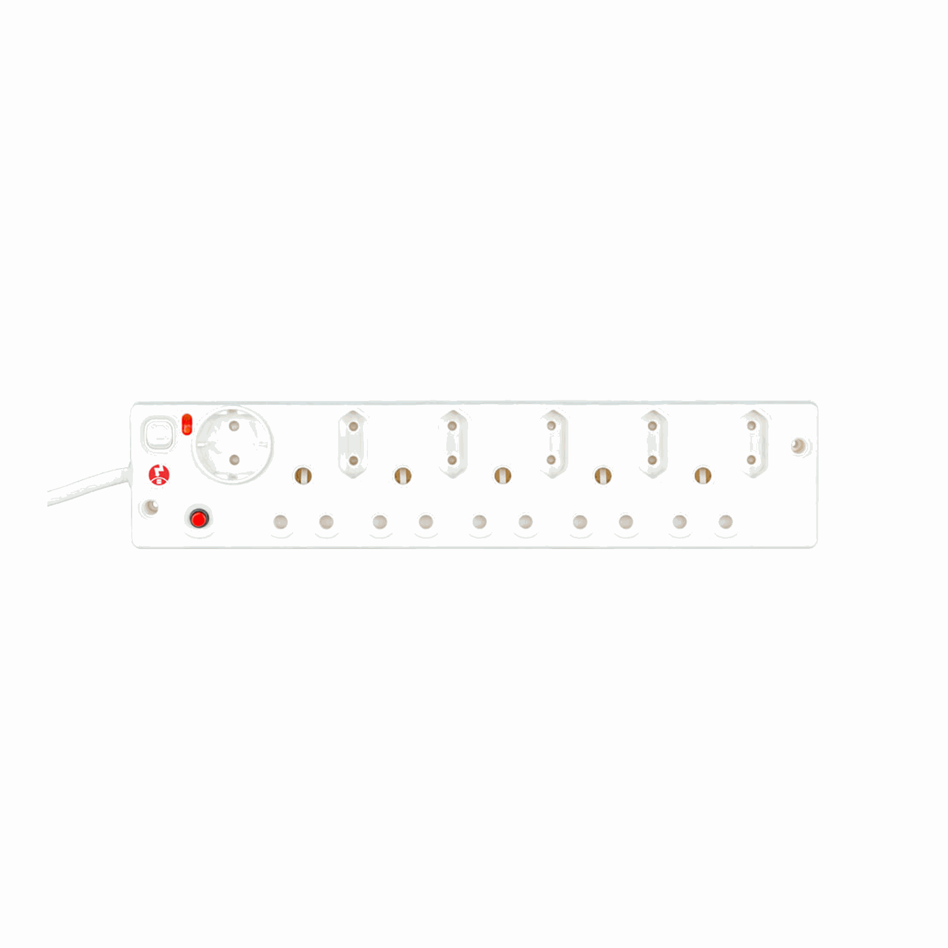 11-Port Surge Protected Multiplug with Switches - 1x 10A Shuko, 5x 6A Euro and 5x 15A SA