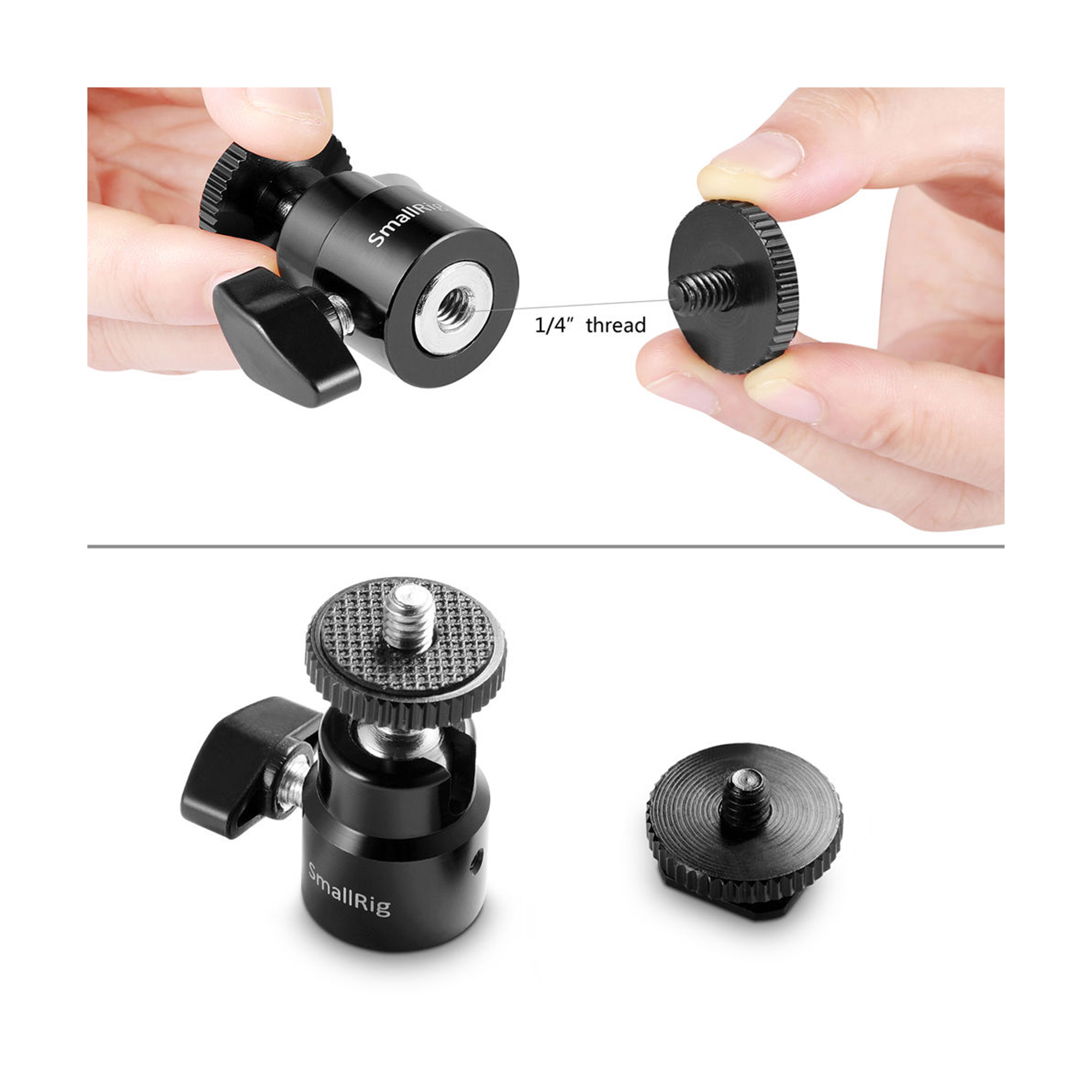 SmallRig Camera Hot Shoe Mount with 1/4"-20 Screw Ball Head (2-Pack)