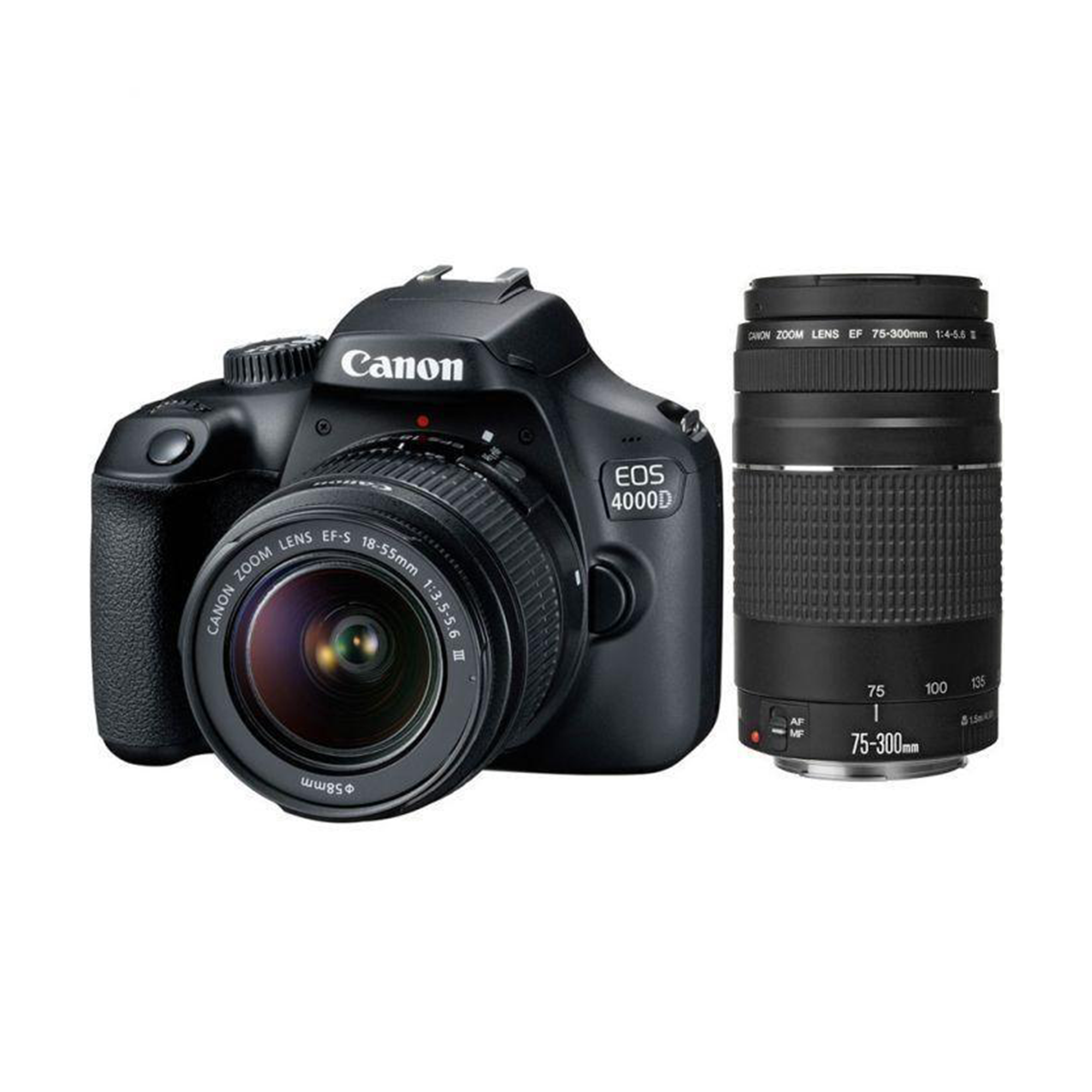 Canon EOS 4000D DSLR + EF-S 18-55mm DC III & EF 75-300mm f/4-5.6 III