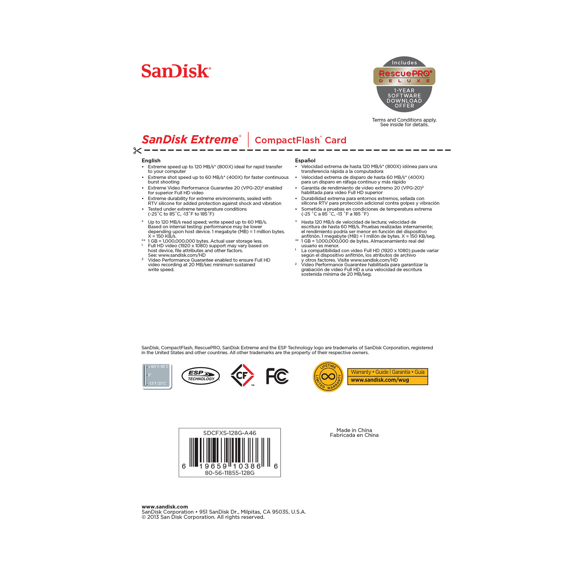 SanDisk 128GB Extreme CF Memory Card